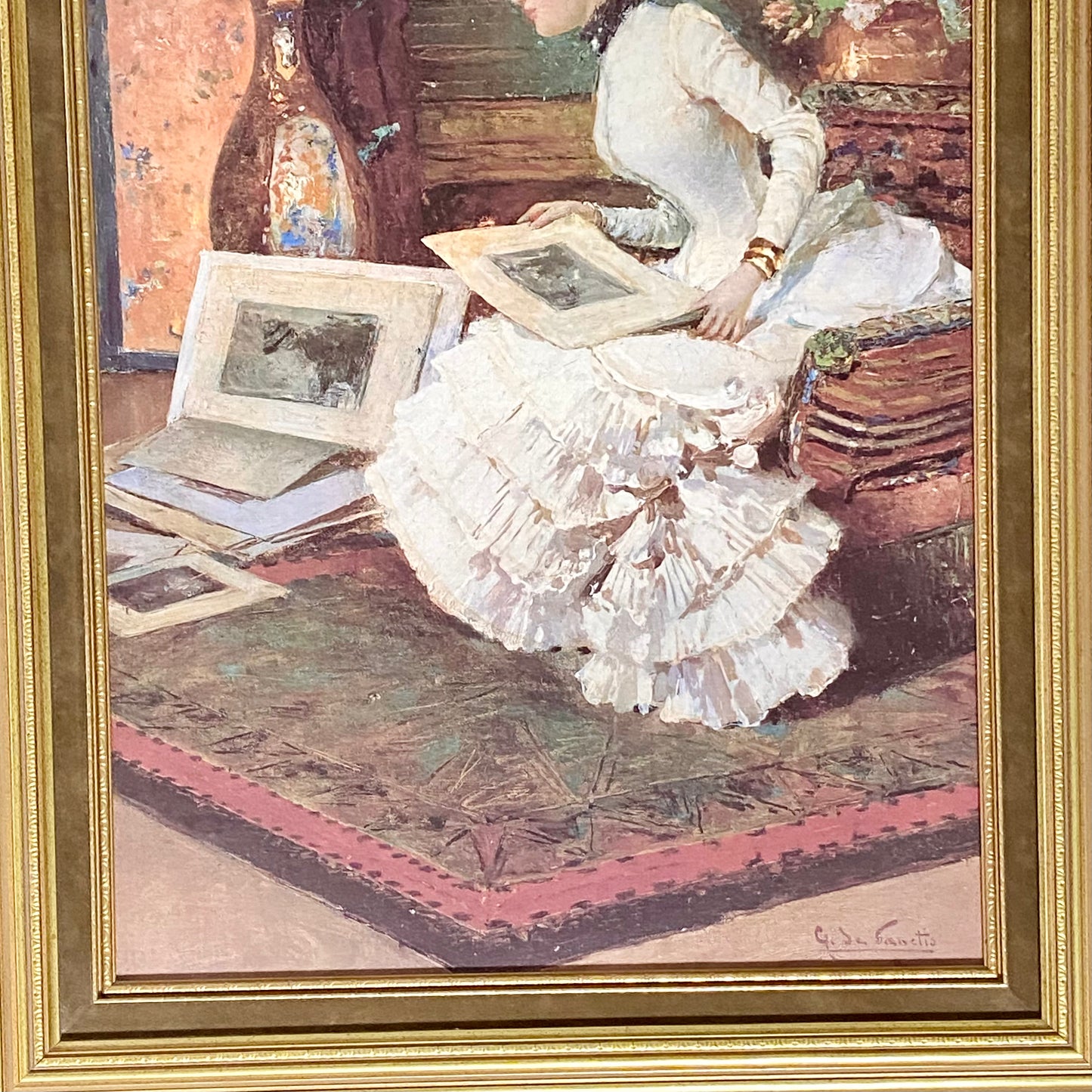 Antique Viewing The Portfolio Oil Painting After Giuseppe De Sanctis 1884 Signed
