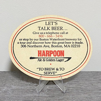 Vintage Harpoon Ale & Golden Lager Brewery Beer Mat Boston Collectible Coaster
