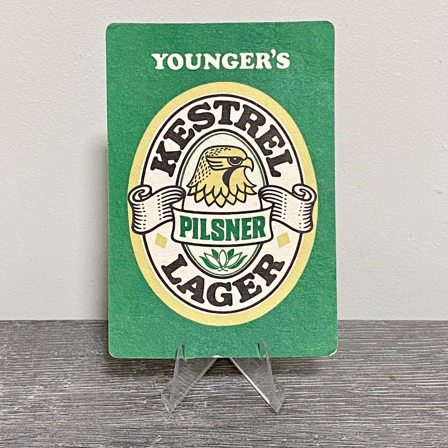 Vintage William Younger’s Kestrel Pilsner Lager Beer Mat Collectible Pub Coaster