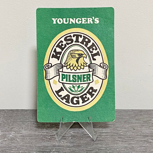 Vintage William Younger’s Kestrel Pilsner Lager Beer Mat Collectible Pub Coaster