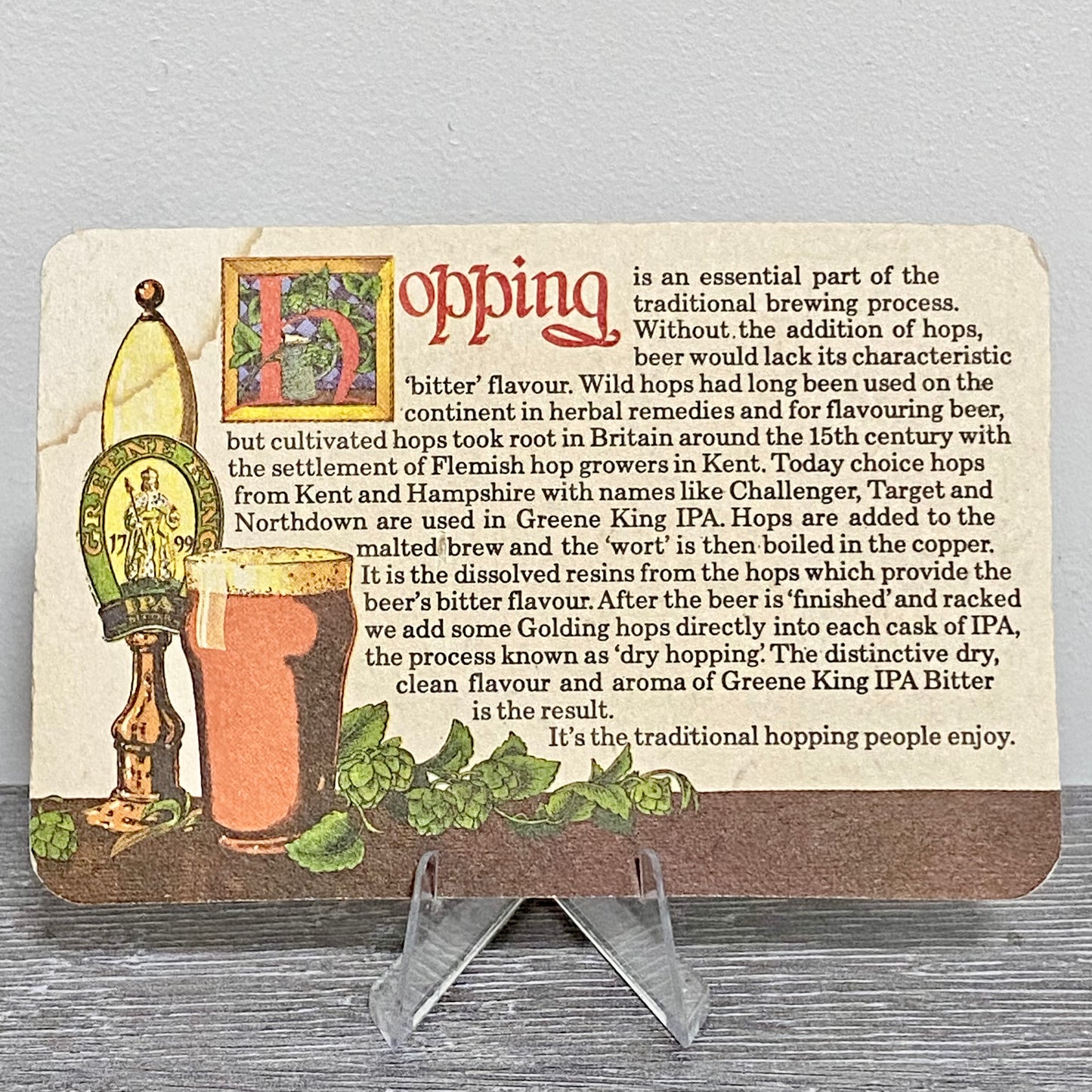 Vintage Greene King IPA Bitter Brewery Beer Mat Collectible 1980s Coaster Rare