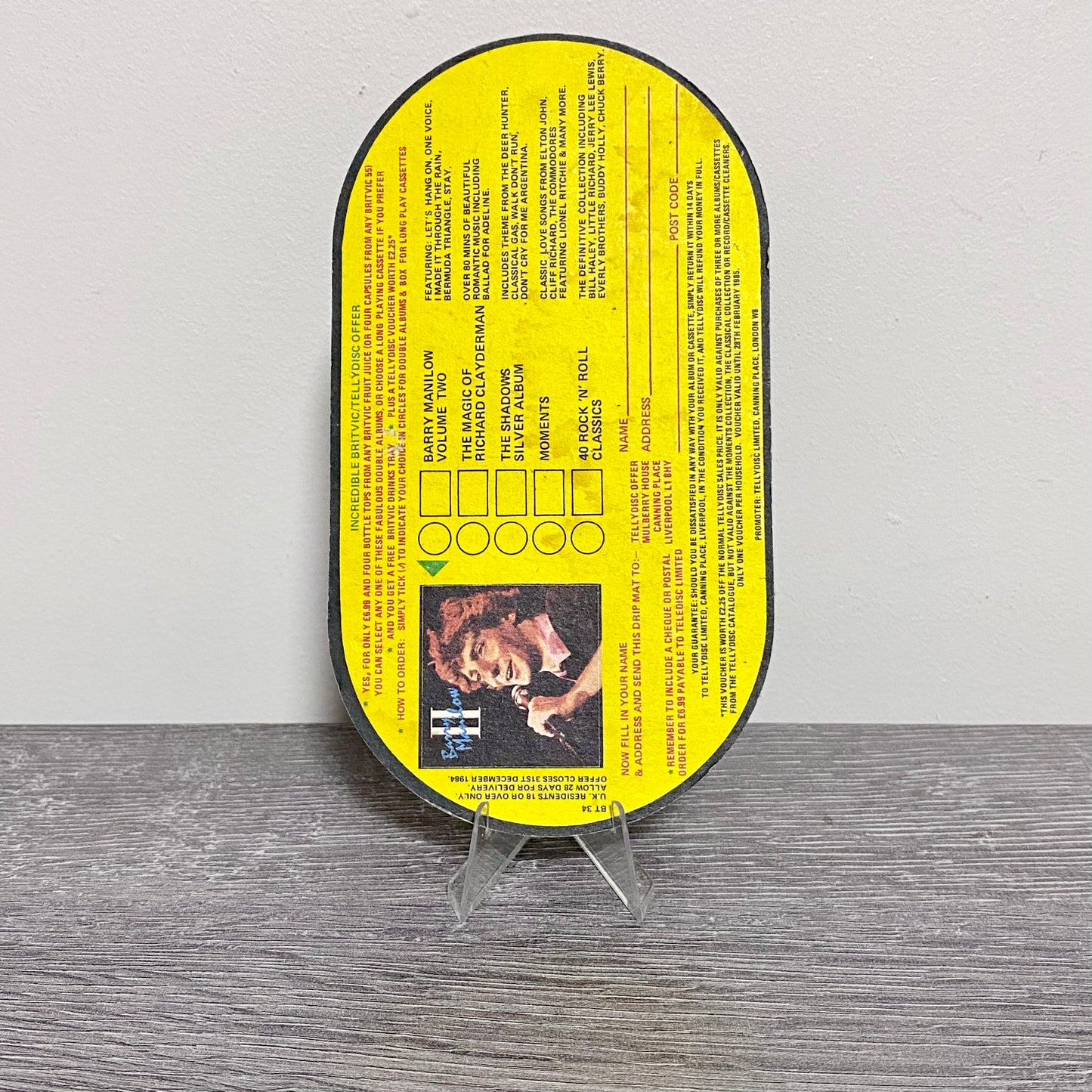 Vintage Britvic Fruit Juices Tellydisc Promo Offer Beer Mat Collectible Coaster