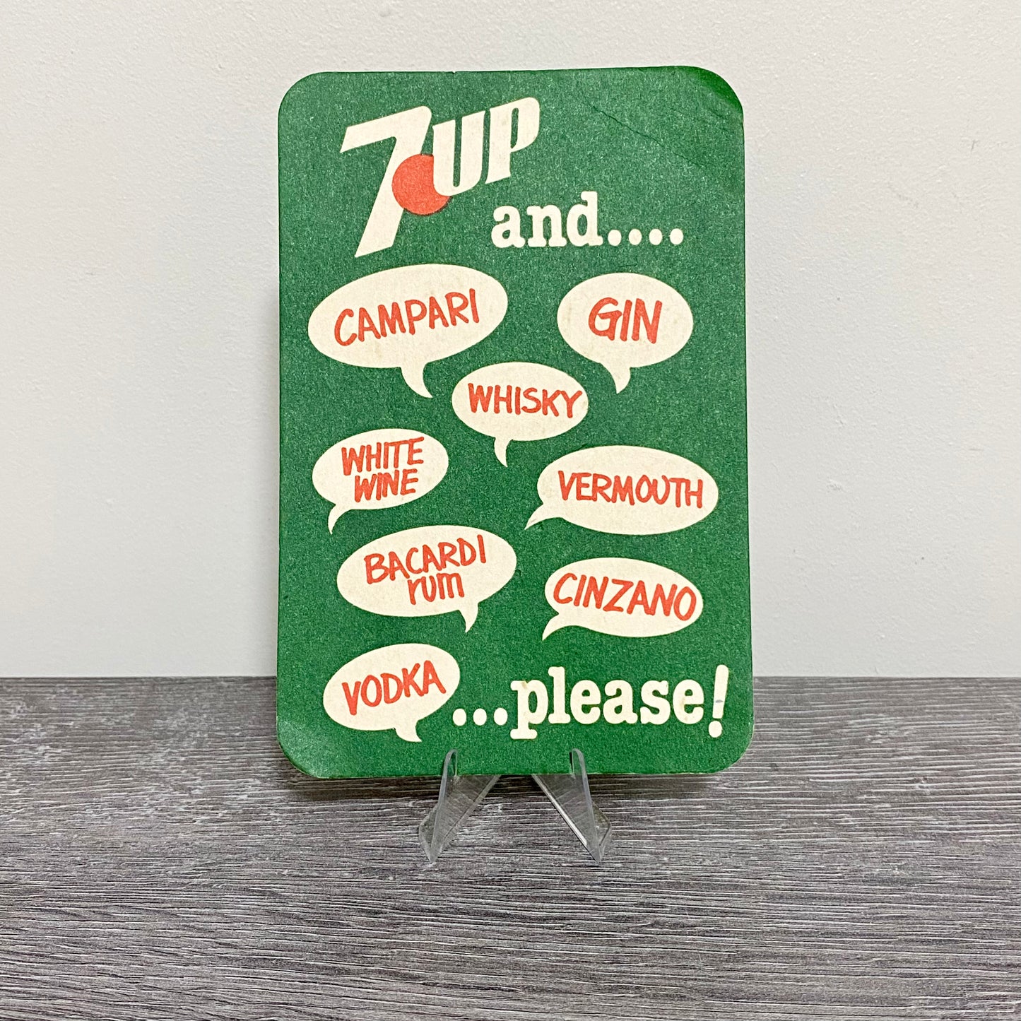 Vintage 7UP and Whisky Gin Vodka Promo Beer Mat Collectible 1980s Retro Coaster
