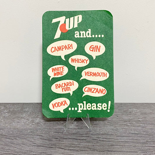 Vintage 7UP and Whisky Gin Vodka Promo Beer Mat Collectible 1980s Retro Coaster