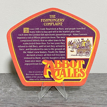 Vintage Fishmongers Abbot Ale Bitter Brewed Greene King Brewery Beer Mat Coaster