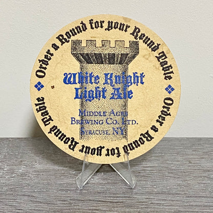 Vintage White Knight Light Ale Middle Ages Brewing Grail Beer Mat NY Pub Coaster