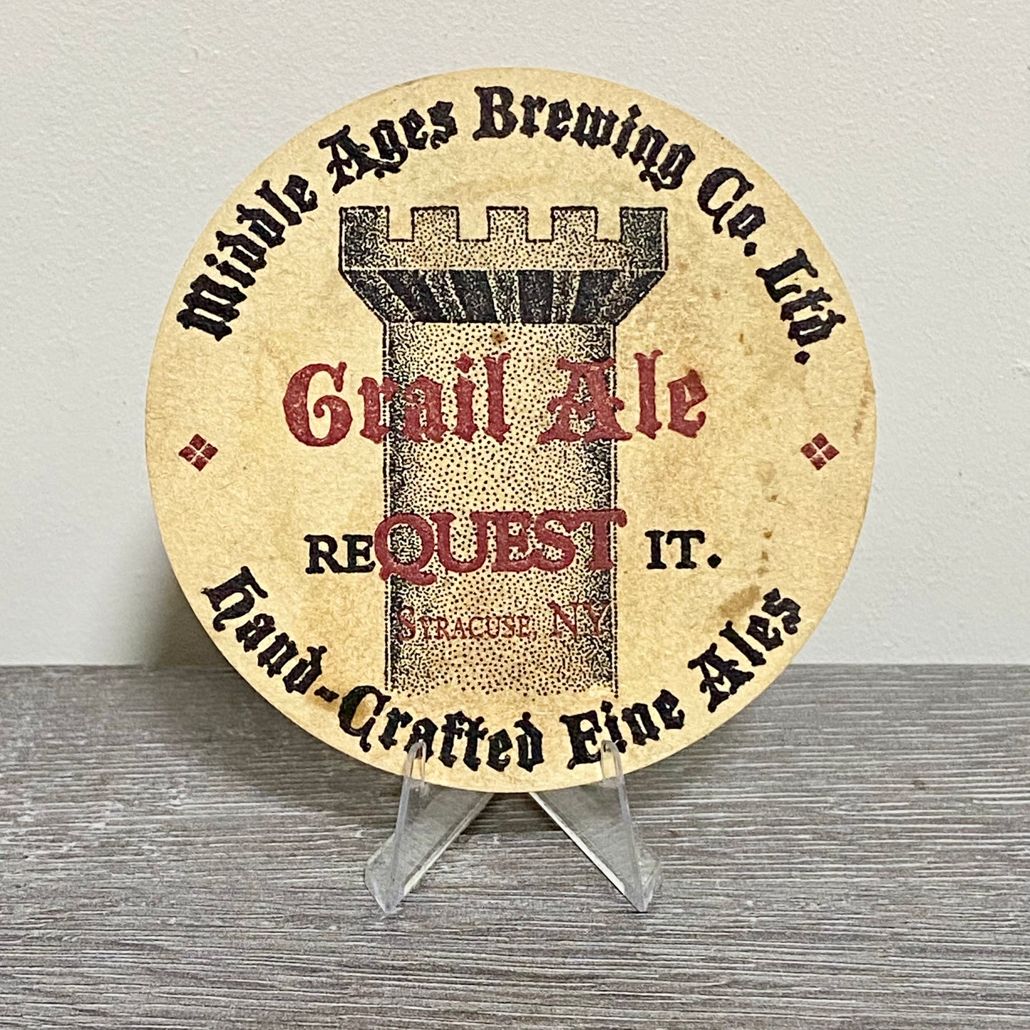 Vintage White Knight Light Ale Middle Ages Brewing Grail Beer Mat NY Pub Coaster