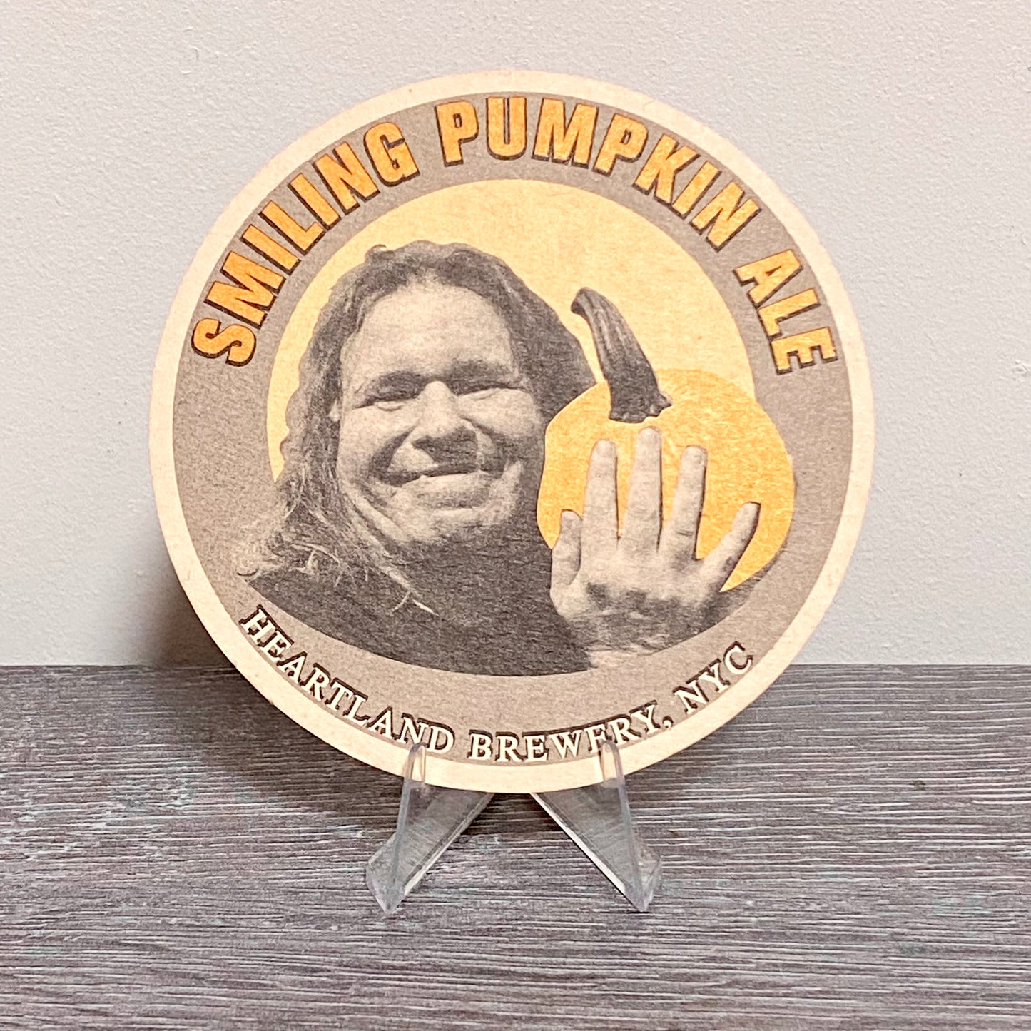 Vintage Smiling Pumpkin Ale Heartland Brewery Beer Mat New York City Pub Coaster