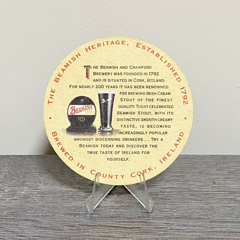 Vintage Beamish Genuine Irish Stout Beer Mat Collectible Irish Retro Pub Coaster