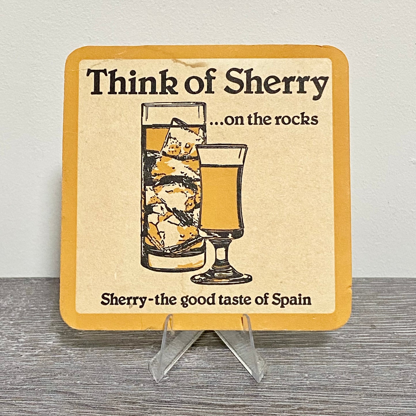 Vintage Think Of Sherry On The Rocks Good Taste Of Spain Mat Pub Coaster Rare