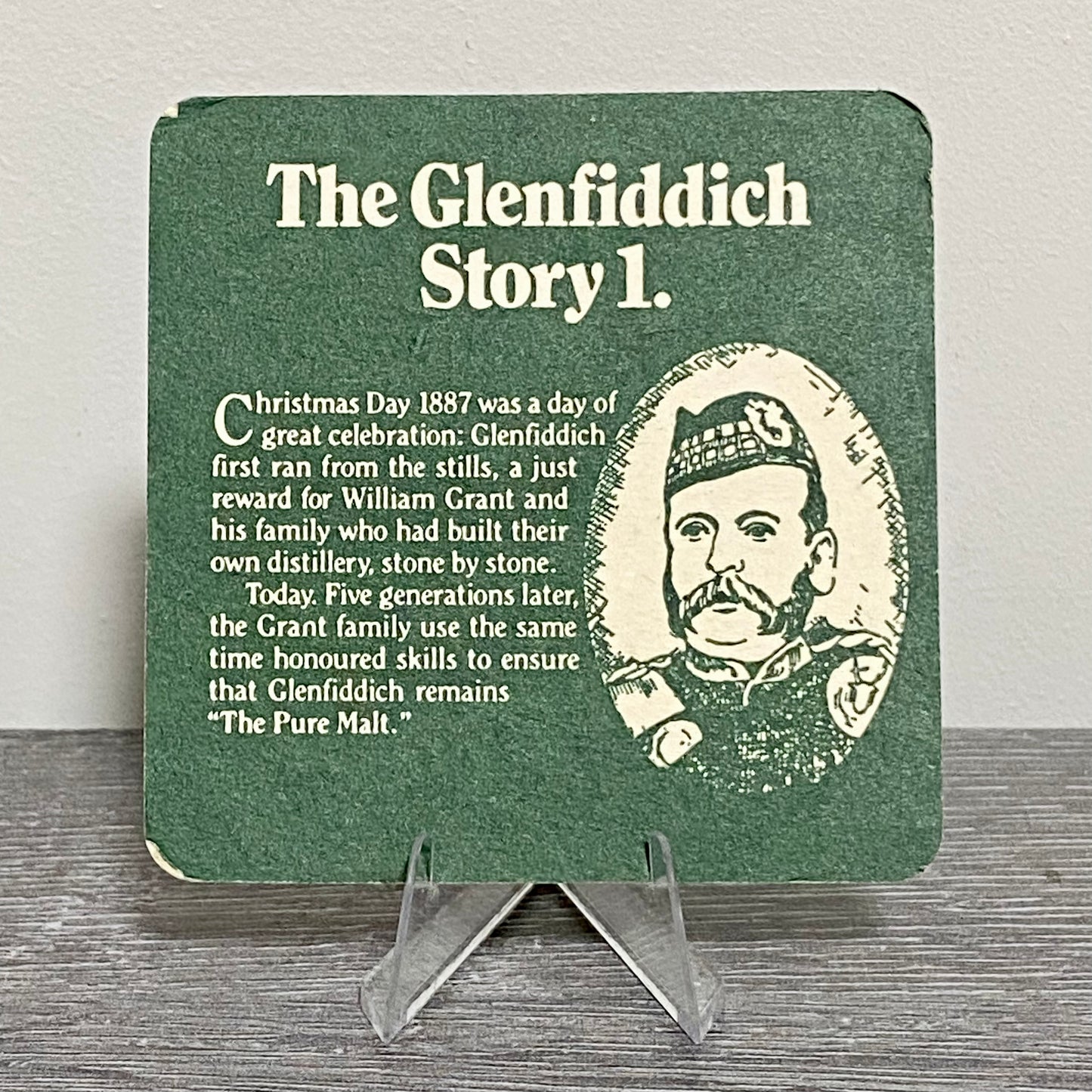 Vintage Glenfiddich Scotch Whisky Story 1 Pub Beer Mat Collectible 1980s Coaster