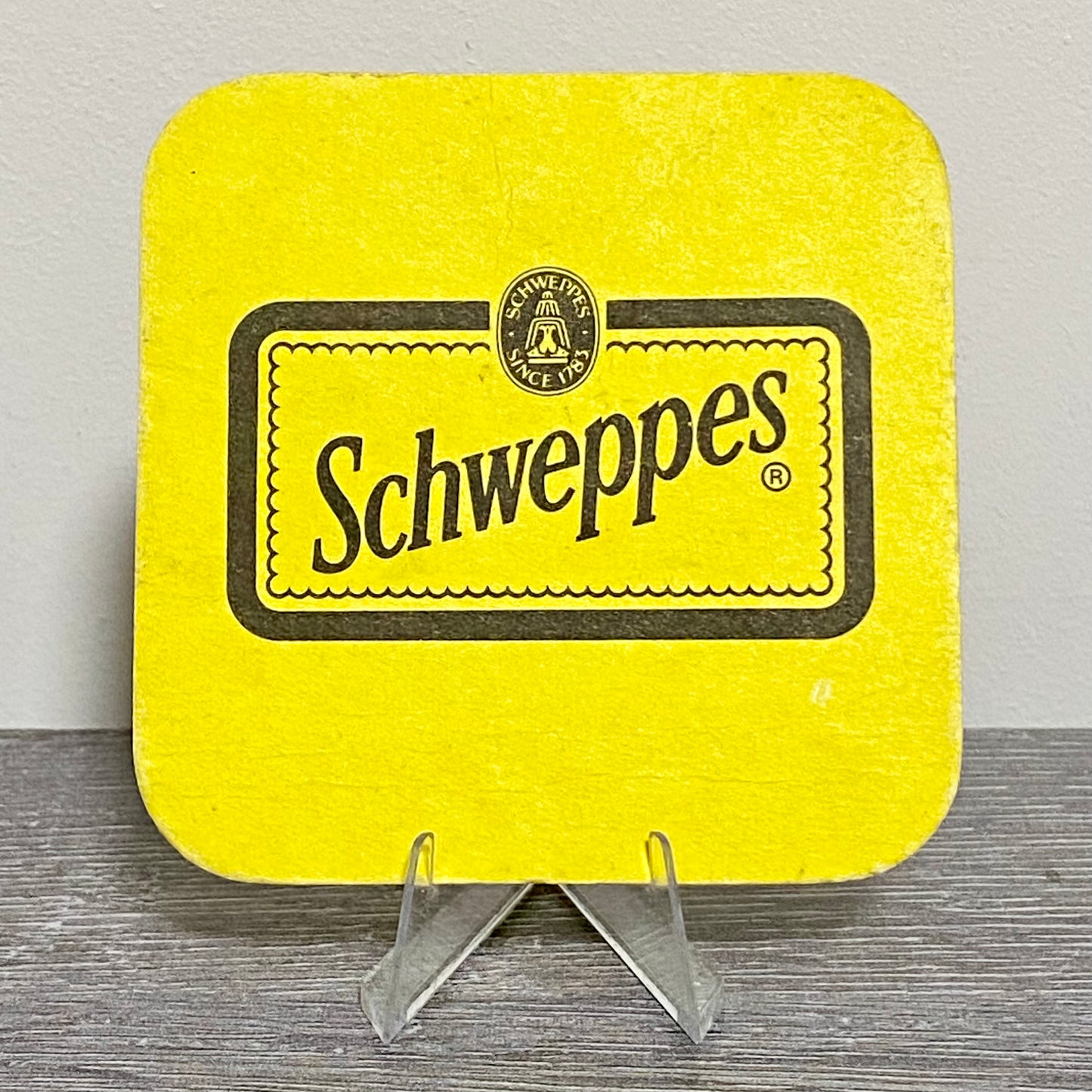Vintage Schweppes Since 1783 Yellow Beer Mat Collectible Retro 1970s Pub Coaster