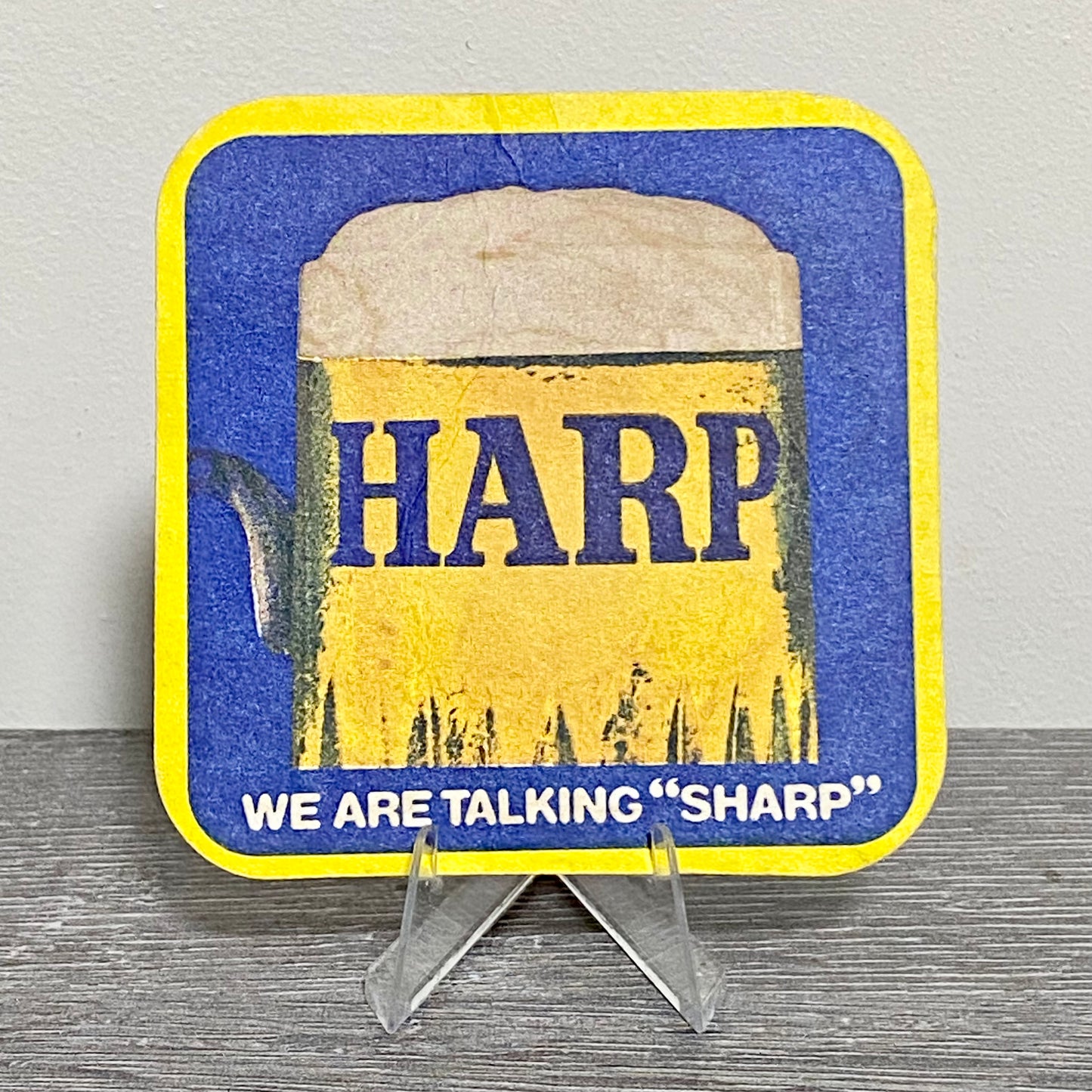Vintage Harp We Are Talking Sharp Beer Mat Collectible 70s Retro Bar Pub Coaster