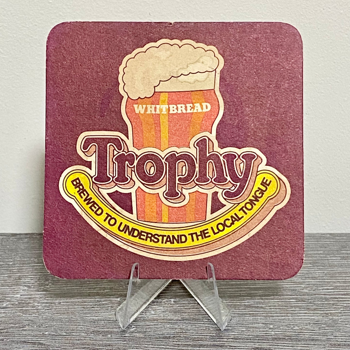 Vintage Whitbread Trophy Lager Beer Mat Collectible 1970s Retro Bar Pub Coaster