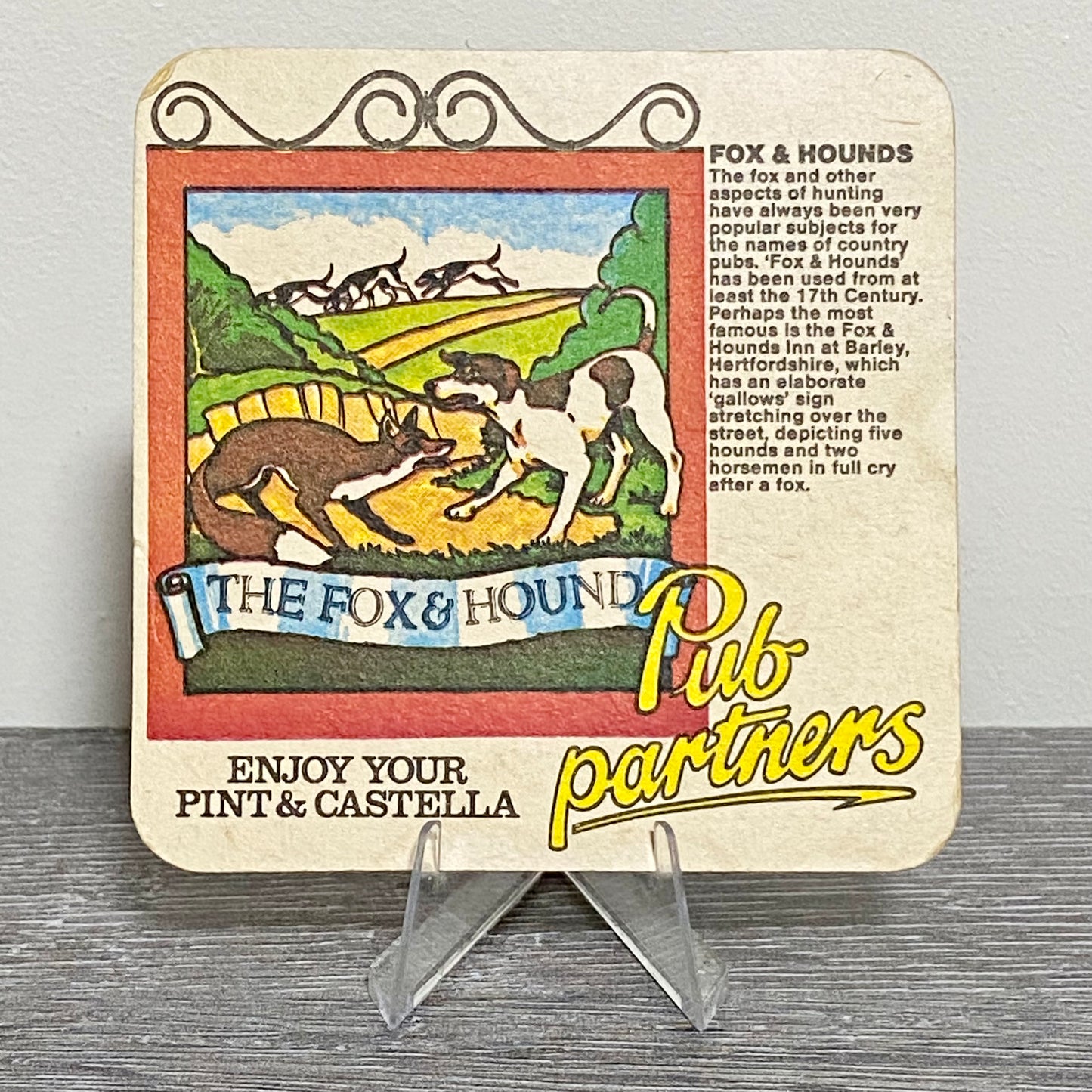 Vintage Pint & Castella The Fox & Hound Pub Partners Beer Mat Retro Bar Coaster