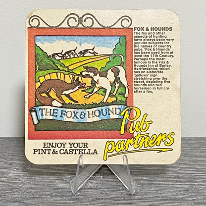 Vintage Pint & Castella The Fox & Hound Pub Partners Beer Mat Retro Bar Coaster