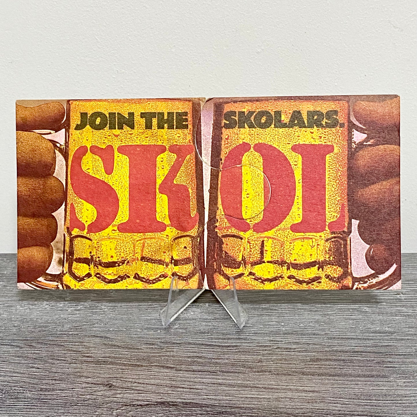 Vintage Join The Skolars SKOL Double Beer Mat Collectible Breweriana Pub Coaster