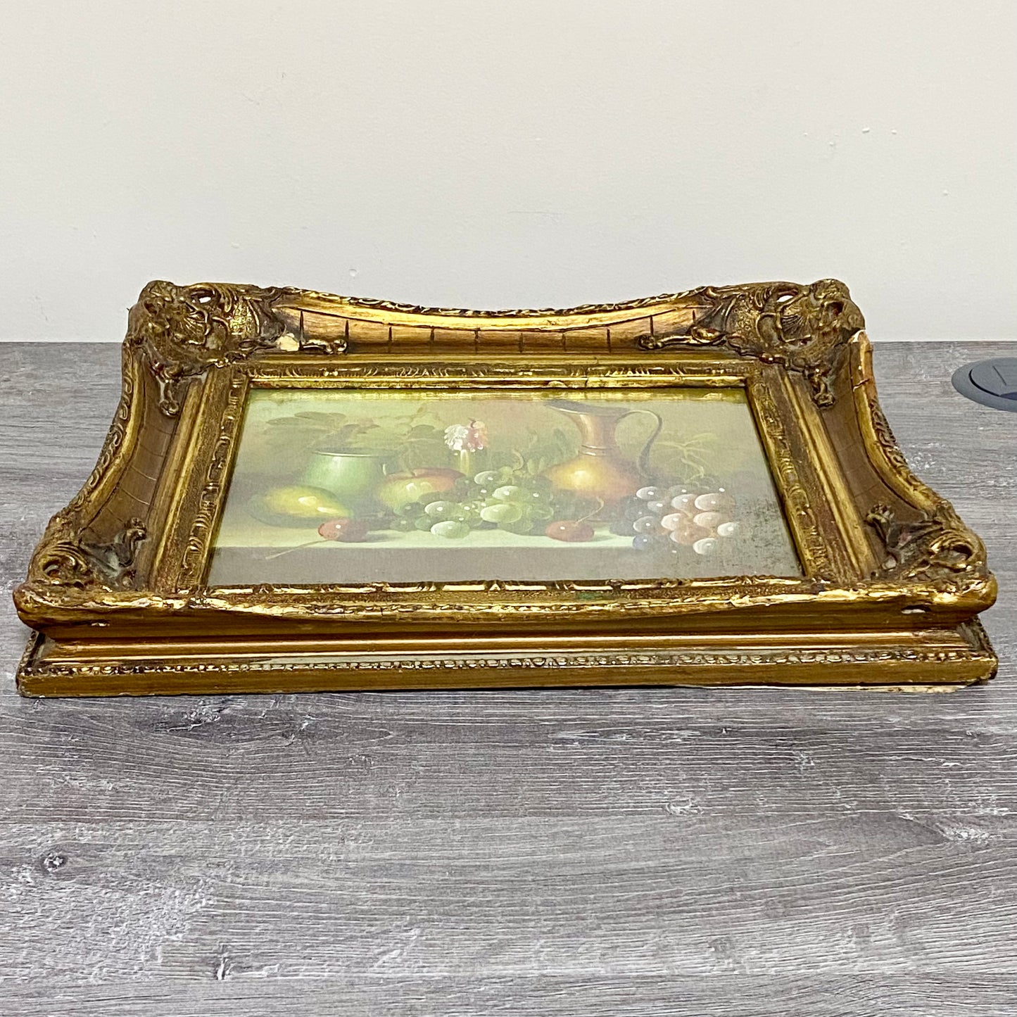 Vintage Fruit Pitcher With Candle Oil On Canvas Painting Gilt Framed & Glazed