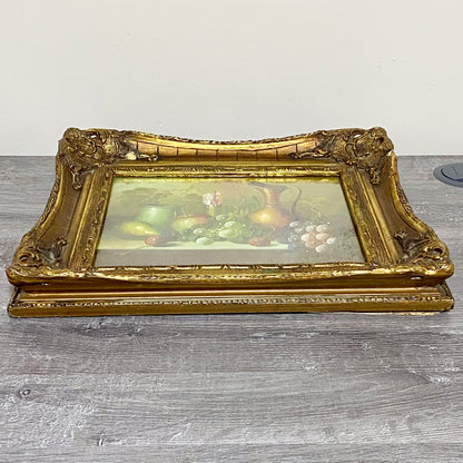 Vintage Fruit Pitcher With Candle Oil On Canvas Painting Gilt Framed & Glazed