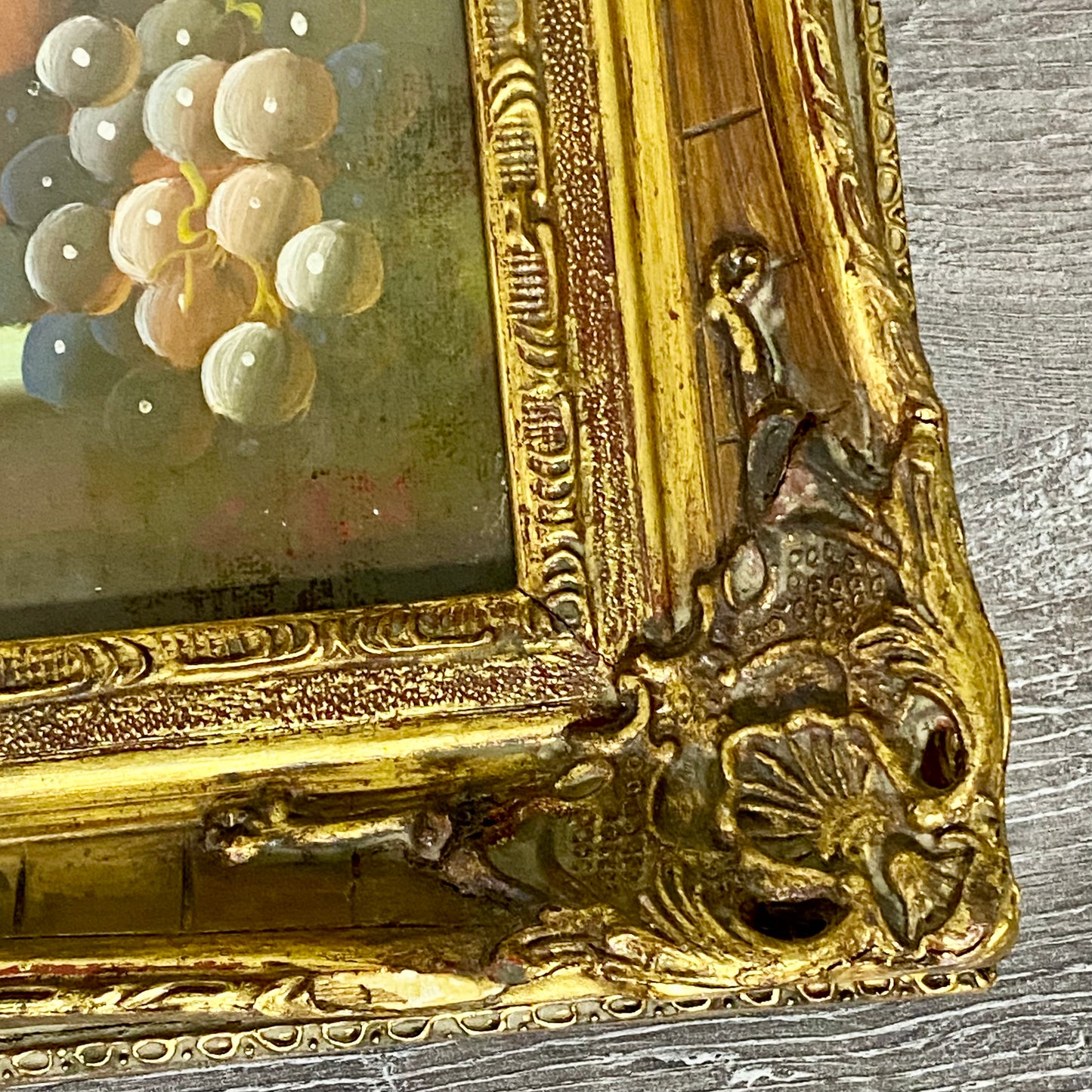 Vintage Fruit Pitcher With Candle Oil On Canvas Painting Gilt Framed & Glazed
