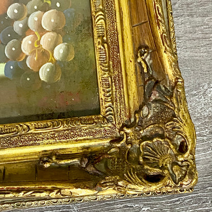 Vintage Fruit Pitcher With Candle Oil On Canvas Painting Gilt Framed & Glazed