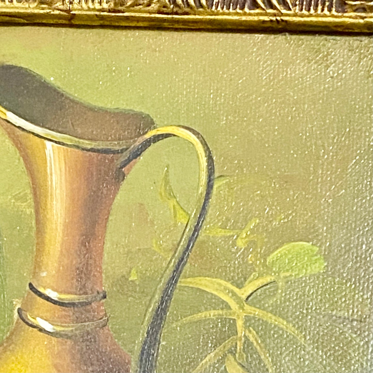 Vintage Fruit Pitcher With Candle Oil On Canvas Painting Gilt Framed & Glazed