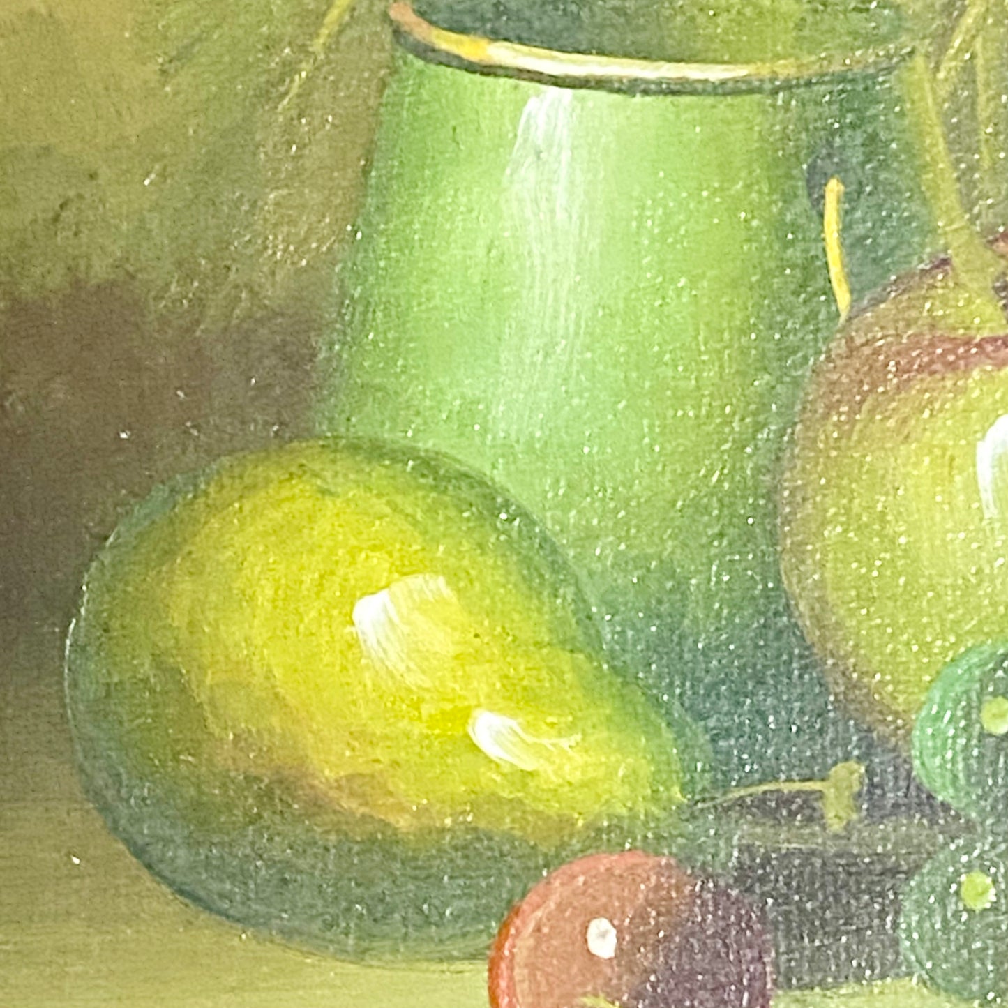 Vintage Fruit Pitcher With Candle Oil On Canvas Painting Gilt Framed & Glazed