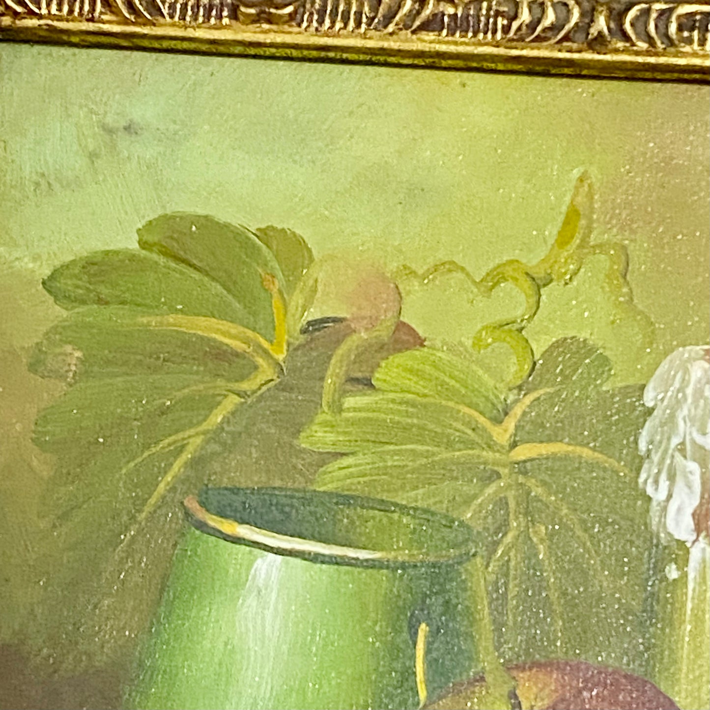 Vintage Fruit Pitcher With Candle Oil On Canvas Painting Gilt Framed & Glazed