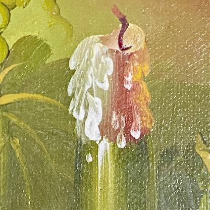Vintage Fruit Pitcher With Candle Oil On Canvas Painting Gilt Framed & Glazed