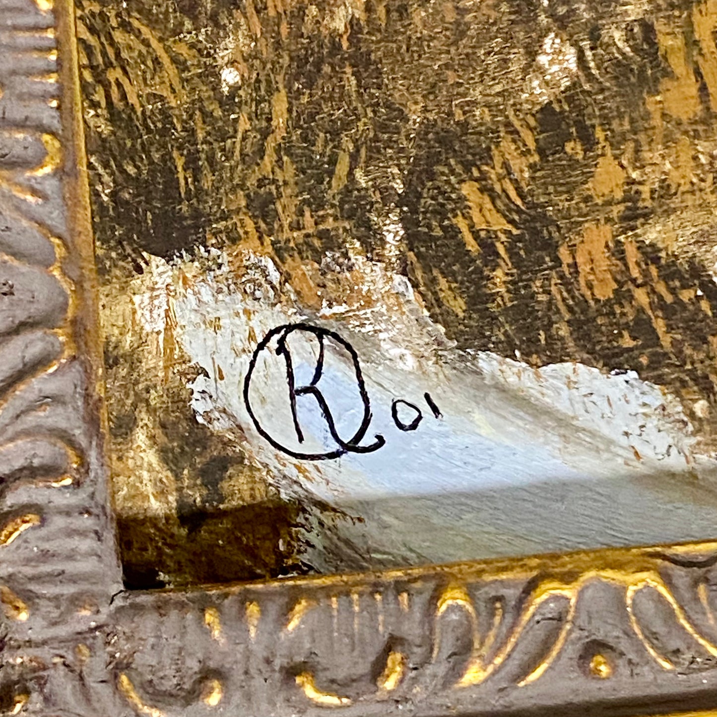 Vintage Rural Snow Field Tree Cottage Scene Painting On Board Signed Gilt Framed