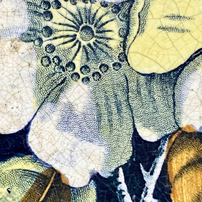 Antique Botanical Floral Flower Ceramic Tile Decorative Art Wooden Framed Rare