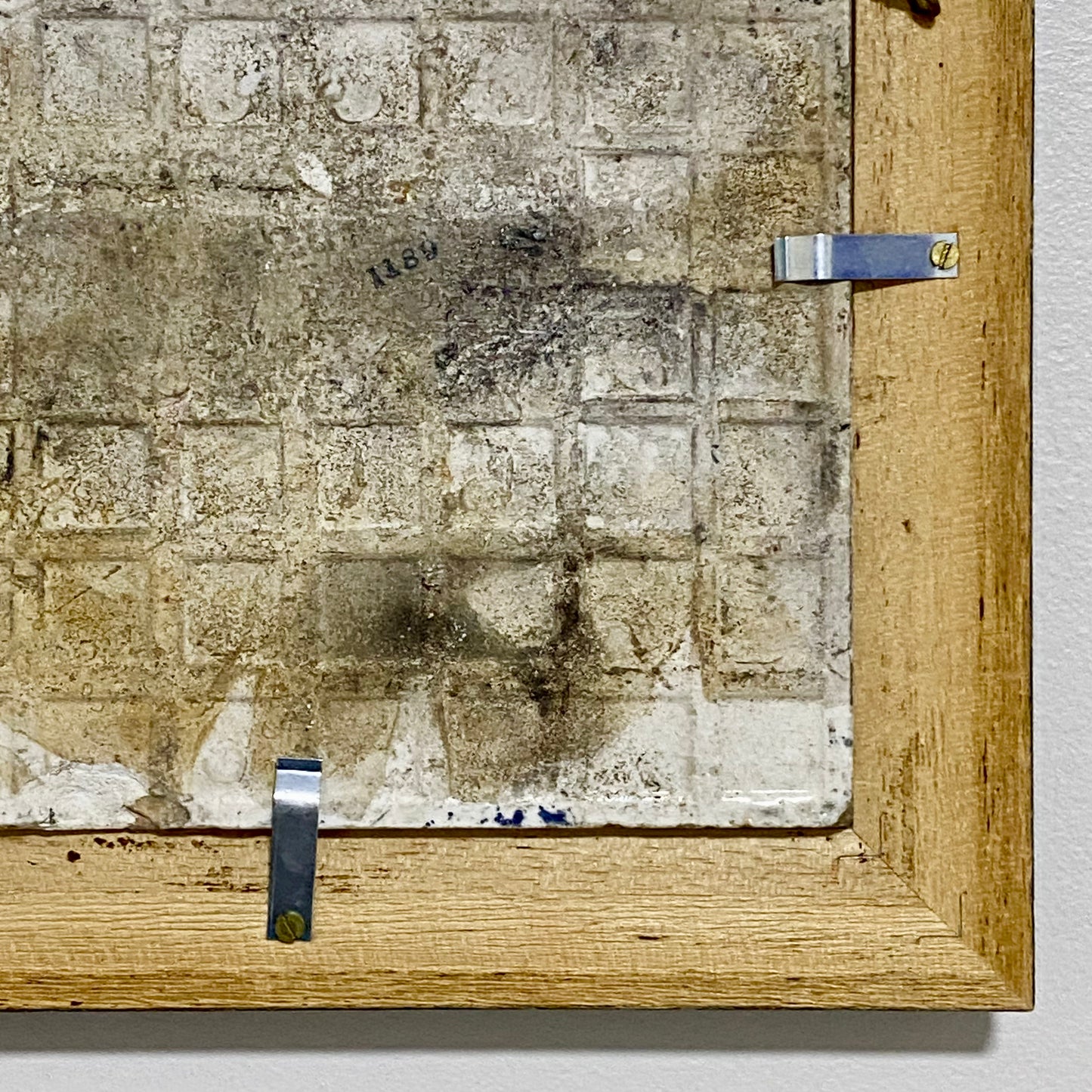 Antique Botanical Floral Flower Ceramic Tile Decorative Art Wooden Framed Rare