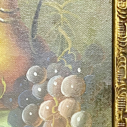 Vintage Fruit Pitcher With Candle Oil On Canvas Painting Gilt Framed & Glazed