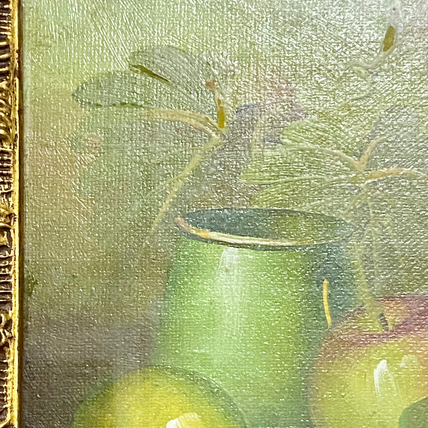 Vintage Fruit Pitcher With Candle Oil On Canvas Painting Gilt Framed & Glazed