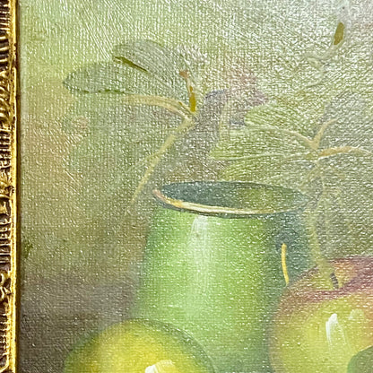 Vintage Fruit Pitcher With Candle Oil On Canvas Painting Gilt Framed & Glazed