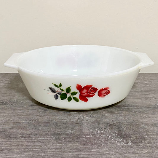 Vintage June Rose Floral Pattern Round Pyrex JAJ 7.5” Art Deco Casserole Dish