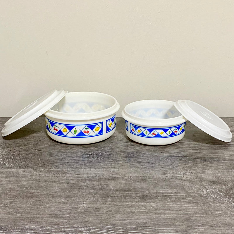 Vintage Melamine Fruit Pattern Art Decorative With Lids Set Of 2 Dinnerware Rare