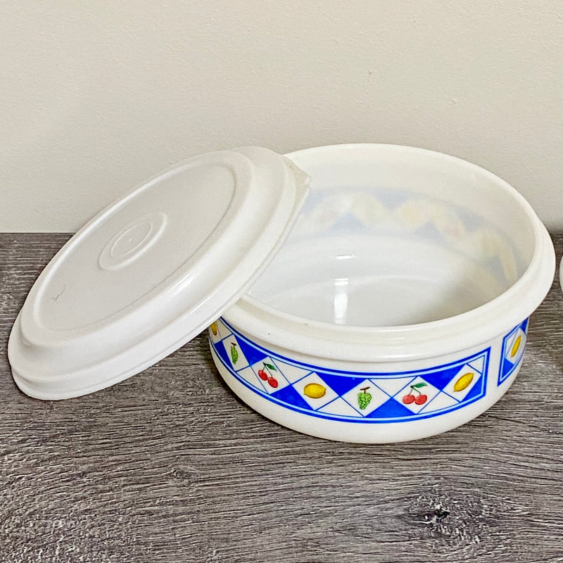 Vintage Melamine Fruit Pattern Art Decorative With Lids Set Of 2 Dinnerware Rare