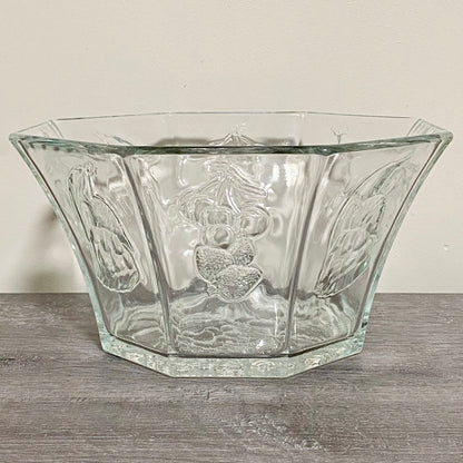 Vintage Large Octagon Shape Salad Fruit & Vegetable Bowl Embossed Art Deco Glass