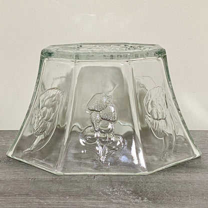 Vintage Large Octagon Shape Salad Fruit & Vegetable Bowl Embossed Art Deco Glass
