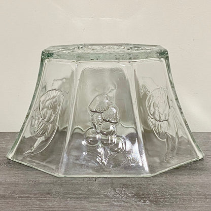 Vintage Large Octagon Shape Salad Fruit & Vegetable Bowl Embossed Art Deco Glass