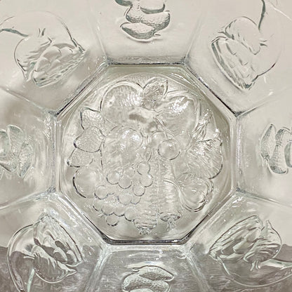 Vintage Large Octagon Shape Salad Fruit & Vegetable Bowl Embossed Art Deco Glass