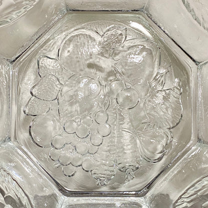 Vintage Large Octagon Shape Salad Fruit & Vegetable Bowl Embossed Art Deco Glass