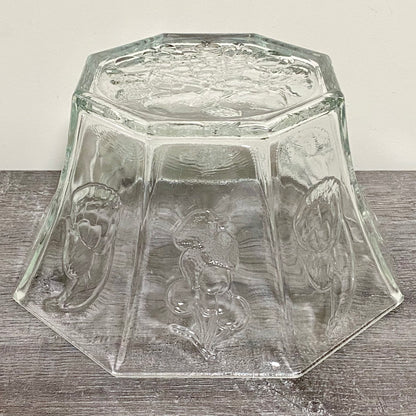Vintage Large Octagon Shape Salad Fruit & Vegetable Bowl Embossed Art Deco Glass