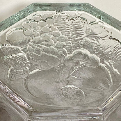 Vintage Large Octagon Shape Salad Fruit & Vegetable Bowl Embossed Art Deco Glass