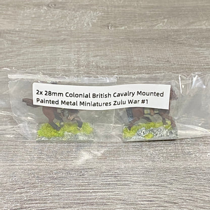 2x 28mm Colonial British Cavalry Mounted Painted Metal Miniatures Zulu War #1