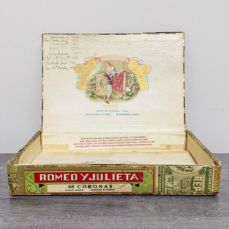 Vintage Habana Romeo Y Julieta 25 Coronas Empty Wooden Cigar Box With Lid