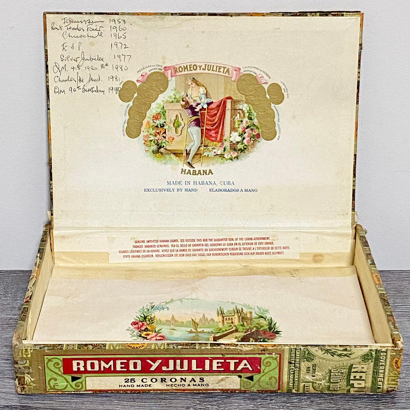 Vintage Habana Romeo Y Julieta 25 Coronas Empty Wooden Cigar Box With Lid