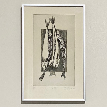 Vintage Summer Catch Fish Etching Print Signed C Smith 1986 Framed & Glazed Rare