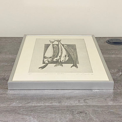 Vintage Summer Catch Fish Etching Print Signed C Smith 1986 Framed & Glazed Rare